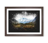 Aoraki Mount Crook New Zealand Paint Splash Modern Art Framed Print | A4 Walnut Framed Wall Art | Ready to Hang | Modern Landscape Picture | Living Room Bedroom Lounge Office
