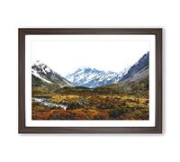 Aoraki Mount Crook New Zealand Painting Framed Print | A2 Walnut Framed Wall Art | Ready to Hang | Modern Landscape Picture | Living Room Bedroom Lounge Office