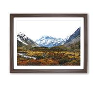 Aoraki Mount Crook New Zealand Painting Modern Art Framed Print | A4 Walnut Framed Wall Art | Ready to Hang | Modern Landscape Picture | Living Room Bedroom Lounge Office