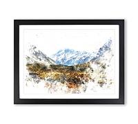 Aoraki Mount Crook New Zealand Watercolour Modern Framed Print | A2 Black Framed Wall Art | Ready to Hang | Modern Landscape Picture | Living Room Bedroom Lounge Office