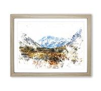 Aoraki Mount Crook New Zealand Watercolour Modern Framed Print | A2 Oak Framed Wall Art | Ready to Hang | Modern Landscape Picture | Living Room Bedroom Lounge Office