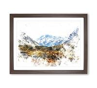 Aoraki Mount Crook New Zealand Watercolour Modern Framed Print | A3 Walnut Framed Wall Art | Ready to Hang | Modern Landscape Picture | Living Room Bedroom Lounge Office