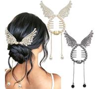 AOREAS 2pcs Pearl Tassel Rhinestone Hair Clips Metal Banana Clips Decorative for Girls Pill Head Ponytail Buckle Christmas Winter Family Party Favors New Year Gift(Angel Wings)