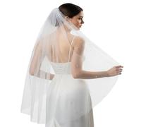 AOREAS Long Wedding Bride Pearl Veil Chapel Length Veils Soft Tulle Bridal Veils with Comb 78 Inches (Ivory), White 17, 78 in