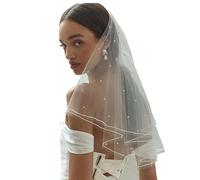 AOREAS White Short Wedding Veil Pearl Bride Veils Bridal Veils Bachelorette Party Veil for Brides and Women