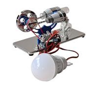 Aoresac Aluminum Alloy Stirling Engine Model Electricity Generator Motor with LED Bulb, Science Experiment Cnc Alloy Base Tool for Adults Kids School Office (Blue)