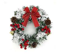 Aoresac Christmas Wreath for Front Door 8-inch Artificial Winter Hanging Front Door Window Wreath with Pinecones Bell Berries Bowknot for Xmas Tree Garland Holiday Wall Fireplace Decorations