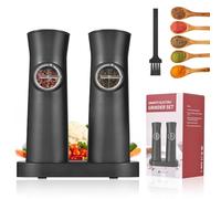 Aoresac Electric Pepper Mill, 2 x Electric Pepper Shakers with Double Charging Base LED Pepper Shaker, Adjustable Ceramic Electric Coffee Grinder