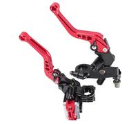 Aoresac Universal One Pair of Motorcycle Brake Master Cylinder Levers, Clutch Master Cylinder Reservoir Kit with Rearview Mirror Base, CNC Aluminium, Fits for 7/8inch Handlerbar, Six-Gear (Red)
