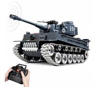 AoreSpty 1:18 RC Military Tiger Tank Model Kit with Metal Tracks, Realistic Model Engine Kits That Run & Shoot BBs, 2.4G Remote Control Building Blocks for Adults and Kids, STEM Tech Hobbyist Gift