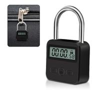 Aoreun Digital Time Lock, Rechargeable USB Security Padlock with Rope, Time Lock Intelligent with LCD Display, Metal Timer Lock for Preventing Bad Habits - Black