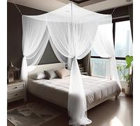 Aoreun Mosquito Net, Large 4 Corner Mosquito Netting Mesh, Double Bed Canopy Tent, Square Canopy Bedding Home for Decoration or Travel for Adults, Children's Room - 190x210x240cm (White)