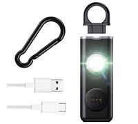 Aoreun Personal Alarm for Women, Rechargeable Self-Defense Alarm, Loud 130dB Police Siren with LED Light, Strobe Lightand Key Chain in a Variety for Girls, Children and Elderly (Black）