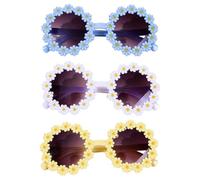 AORHOFJ 3 x women's sunglasses, funny sunglasses, flower sunglasses, round sunglasses, classic daisy round sunglasses, elegant women/men, beautiful mirror sunglasses, UV400, [Pattern]