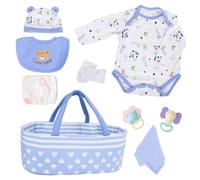 Aori 9 Pcs Reborn Baby Dolls Outfit Set with Bassinet Accessories for 17-22 Inch Baby Doll, Blue Carrier Bed and Baby Doll Clothes fit Newborn Baby Dolls