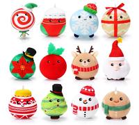 Aoriher 12 Pcs Christmas Plush Ornaments 3.15 Inch Plush Doll Toy Santa Claus Elk Snowman Gingerbread Man Christmas Tree Snowball Snowflake Gift Box Sock Candy for Xmas Party Favor Gifts