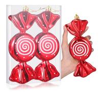 Aoriher 2 Pcs 7.6" Large Candy Cane Ornaments Christmas Tree Peppermint Decorations Hanging Candy Ornaments Glitter Christmas Picks with Golden Ropes for Xmas Party Decorations (Red)