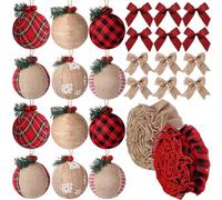Aoriher 26 Pcs Rustic Farmhouse Christmas Tree Ornaments Set, Christmas Flaxen Vintage Xmas Garland for Tree Decoration Country Xmas Decor(Red and Black)