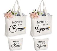 Aoriher 4 Pcs Mother of The Groom Mother of The Bride Canvas Tote Bags with Makeup Bags Mom Gift for Wedding Engagement Announcement Party Appreciation Gifts for Future Mother in Law, As the Picture