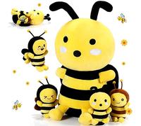 Aoriher 5 Pcs Stuffed Animals 1 Large Plush Bee and 4 Cute Plush Baby Soft Bees for Birthday Gifts, Baby Shower Theme Party Decorations