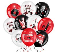 Aoriher 54 Pcs Rock and Roll Party Decor 12 Inch Born to Rock Latex Balloons Music Theme Band Favors for Holiday 70s 80s 90s Band Bar Music Themed Birthday Party Supplies