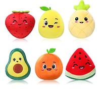 Aoriher 6 Pcs Cute Fruit Plush Toys Bulk Colorful Stuffed Fruits Soft Mini Doll Avocado Strawberry Orange Pineapple Stuffed Valentines Day Gifts for Classroom Prizes Birthday Party Favors