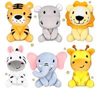 Aoriher 6 Pcs Mini Stuffed Forest Animal Bulk Jungle Animal Plush 4 Inch Plush Elephant Lion Tiger Giraffe Panda for Baby Shower Christmas Birthday Gift Stuffer Themed Party Decoration(Lovely)