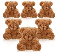 Aoriher 6 Pieces Mini Bear Plush Stuffed 4 Inch Small Bear Bulk Animal Toys for Baby Shower Party Favors Tiny Soft Doll Gifts for Graduation Keychain Bag Charm Supplies(Brown)