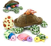 Aoriher 6 Pieces Plush Turtle Set 12 Inch Stuffed Sea Mom with 3 Little Turtles and 2 Eggs Soft Animal Toys Tortoise Hugging for Birthday Party Favors, Christmas, Green and More (HS-Aoriher-23498)
