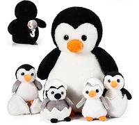 Aoriher 7 Pcs Valentine Penguin Stuffed Animal Sets 14 Inch Mommy Penguin and Plush Babies with 2 Eggs Wrapping Soft Cute Animal Plushie for Valentine Kids Exchange Gifts