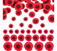 Aoriher 80 Pieces Stemless Artificial Poppies Poppy Craft Flowers Red Faux Flower Heads Poppy Ornament Fake Poppies Head for Remember Day Christmas Outdoor Grave Garden Decorations