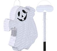 Aoriher Halloween Ghost Piñata Spooky White Ghost Piñata with Stick and Blindfold Halloween Hanging Decoration Mexican Piñata for Birthday Game Halloween Party Supplies