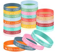 Aoriher Pack of 24 Motivational Bracelets in German 8 Inch Inspirational Silicone Bracelets with Positive Sayings Motivational Silicone Bracelet Courage Gift Party Bag for Colleagues Teenagers