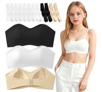 Aorine 3 Pack Girls Strapless Bras Seamless Training Bras & Soft Bralettes with Adjustable Straps Includes Regular & Clear Shoulder Straps Comfortable Everyday Underwear Ages 16-18