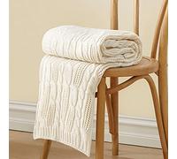 Aormenzy Cable Knit Blanket 50"x60" Soft Cozy Lightweight Machine Washable Acrylic Decorative Throw Blanket for Couch Sofa Bed Cream White