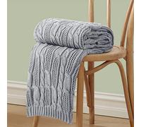 Aormenzy Cable Knit Throw Blankets 50 x 60 Inches, Soft Cozy and Lightweight Knitted Blanket, Machine Washable Acrylic Blanket, Decorative Throw Blanket for Couch Sofa Bed, Silver Grey