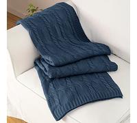Aormenzy Dark Slate Blue Knit Throw Blankets Oversized Cable Knit Decorative Throw Blanket Rust Soft Cozy Knitted Blanket for Sofa Couch Bed, 60" x 80"
