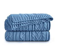 Aormenzy Dusty Blue Cable Knit Throw Blanket Oversized 60" x 80" Super Soft Comfy Knitted Blanket for Couch Bed Sofa, Twin Size