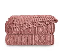 Aormenzy Dusty Pink Cable Knit Throw Blankets for Couch Bed Sofa, Acrylic Knitted Blanket, Soft Cozy Throw Blanket, 50" x 60"