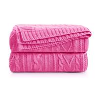 Aormenzy Hot Pink Cable Knit Throw Blankets for Couch Bed Sofa, Acrylic Knitted Blanket, Soft Cozy Throw Blanket, 50" x 60"