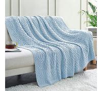 Aormenzy Light Blue Cable Knit Throw Blanket, Soft & Warm Oversized Knitted Blanket for Couch Bed Sofa Living Room, 60 x 80 inch