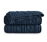 Aormenzy Navy Blue Cable Knit Throw Blanket Oversized 60" x 80" Super Soft Comfy Knitted Blanket for Couch Bed Sofa, Twin Size