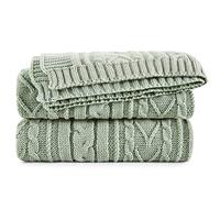 Aormenzy Sage Green Cable Knit Throw Blanket Oversized 60" x 80" Super Soft Comfy Knitted Blanket for Couch Bed Sofa, Twin Size