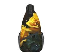 AoRom Beautiful Yellow Roses Printed Crossbody Sling Backpack,Casual Chest Bag Daypack,Crossbody Shoulder Bag For Travel Sports Hiking, Black, Black, One Size, Retro