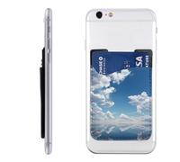 AoRom Blue Sky And White Clouds Printed Phone Card Holder,Leather Phone Card Holder,Adhesive Stick On Credit Card Pocket For Smartphones