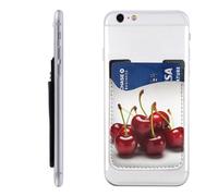 AoRom Chilean Cherries Printed Phone Card Holder,Leather Phone Card Holder,Adhesive Stick On Credit Card Pocket For Smartphones, White, One Size