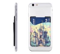 AoRom Fairytale Castle Printed Phone Card Holder,Leather Phone Card Holder,Adhesive Stick On Credit Card Pocket For Smartphones, White, 91701, White, One Size