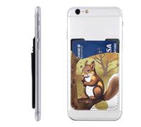 AoRom Nut-Eating Squirrel Printed Phone Card Holder,Leather Phone Card Holder,Adhesive Stick On Credit Card Pocket For Smartphones, White, 91701, White, One Size