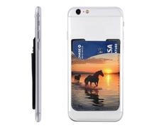 AoRom Sunsets Lake Horses Printed Phone Card Holder,Leather Phone Card Holder,Adhesive Stick On Credit Card Pocket For Smartphones, White, One Size