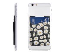 AoRom White Daisy Printed Phone Card Holder,Leather Phone Card Holder,Adhesive Stick On Credit Card Pocket For Smartphones